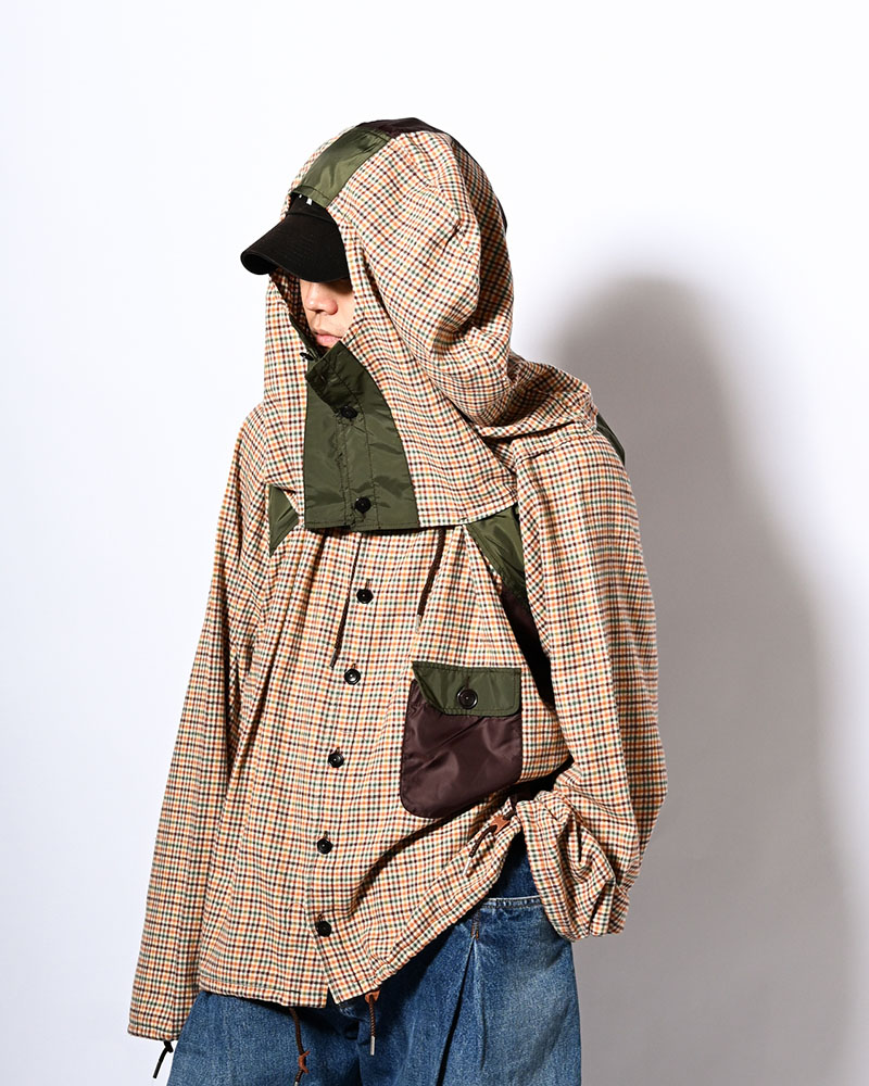 CHECKED SMOCK SHIRT -BROWN-