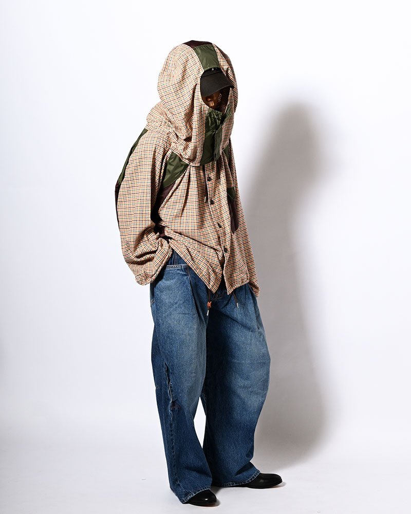 CHECKED SMOCK SHIRT -BROWN-