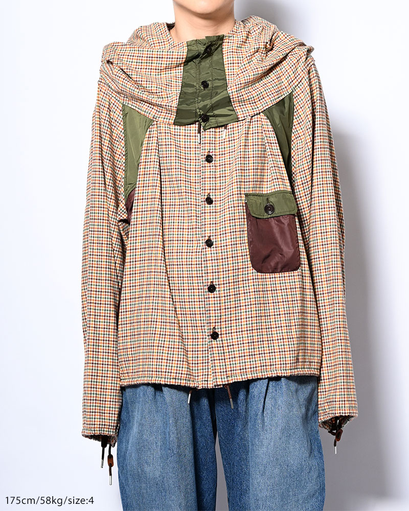 CHECKED SMOCK SHIRT -BROWN-
