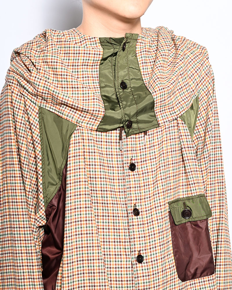CHECKED SMOCK SHIRT -BROWN-