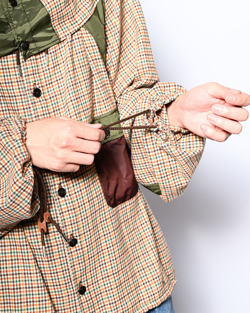 CHECKED SMOCK SHIRT -BROWN-