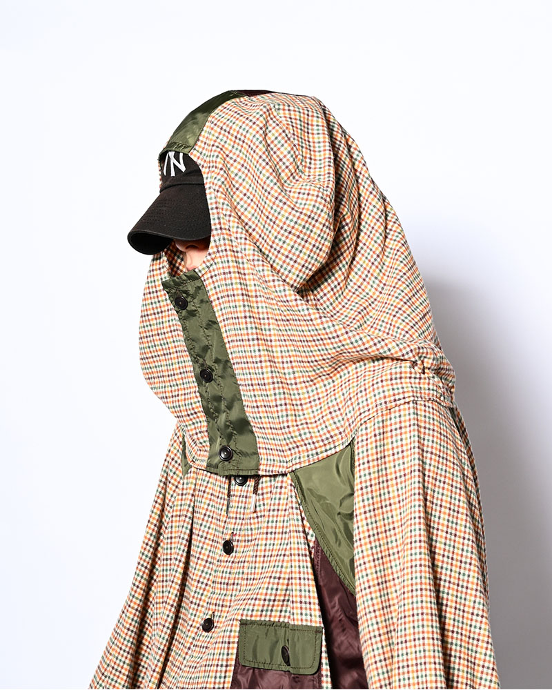 CHECKED SMOCK SHIRT -BROWN-
