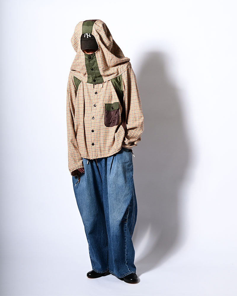CHECKED SMOCK SHIRT -BROWN-