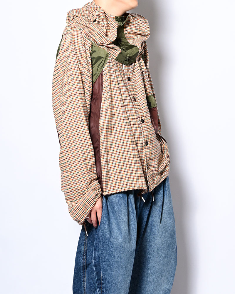 CHECKED SMOCK SHIRT -BROWN-