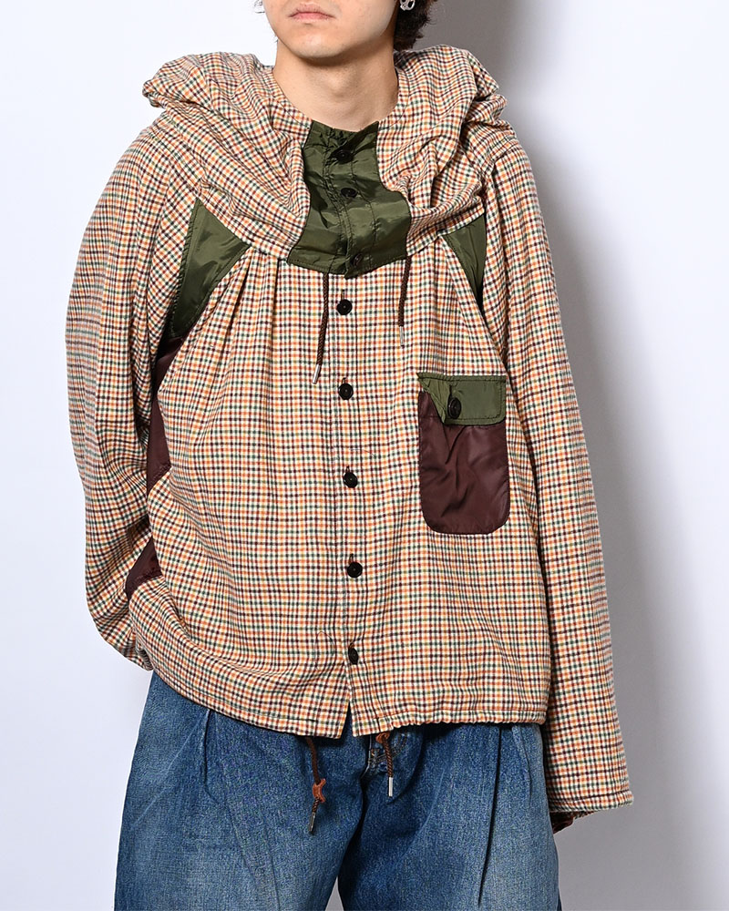 CHECKED SMOCK SHIRT -BROWN-