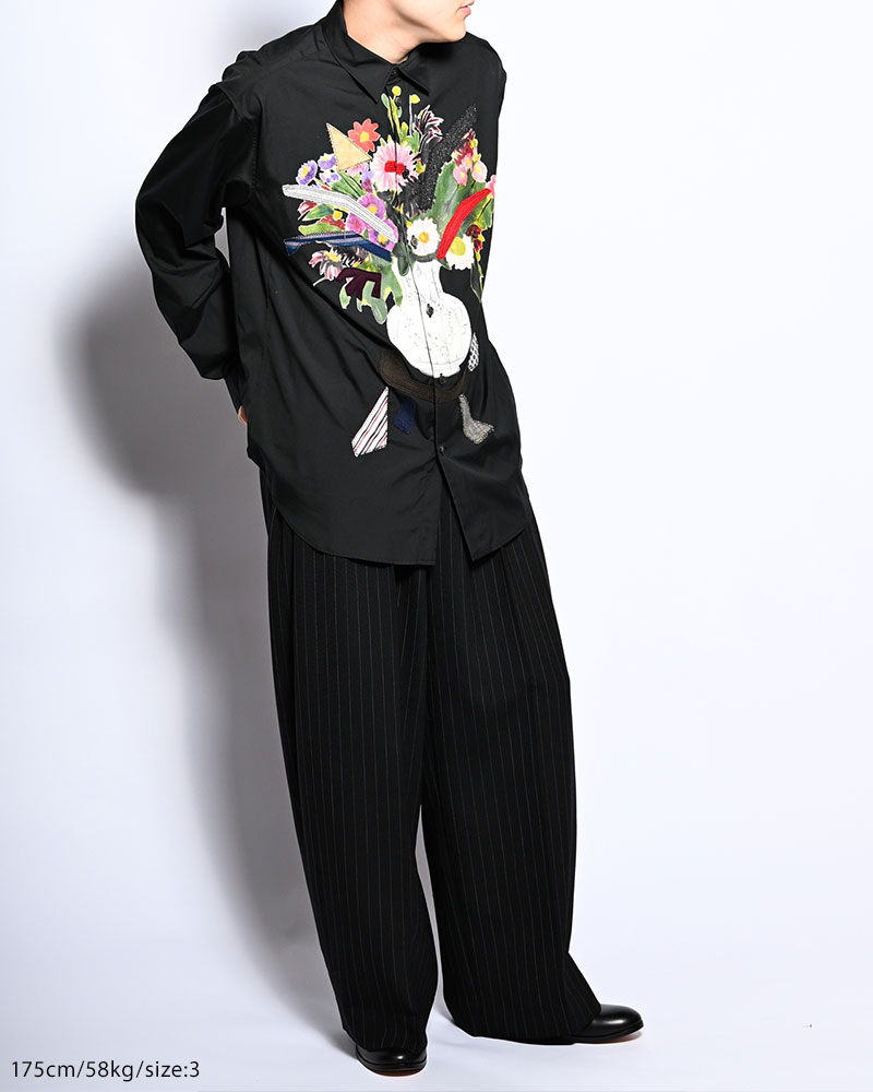 APPLIQUE-DETAIL SHIRT -BLACK-