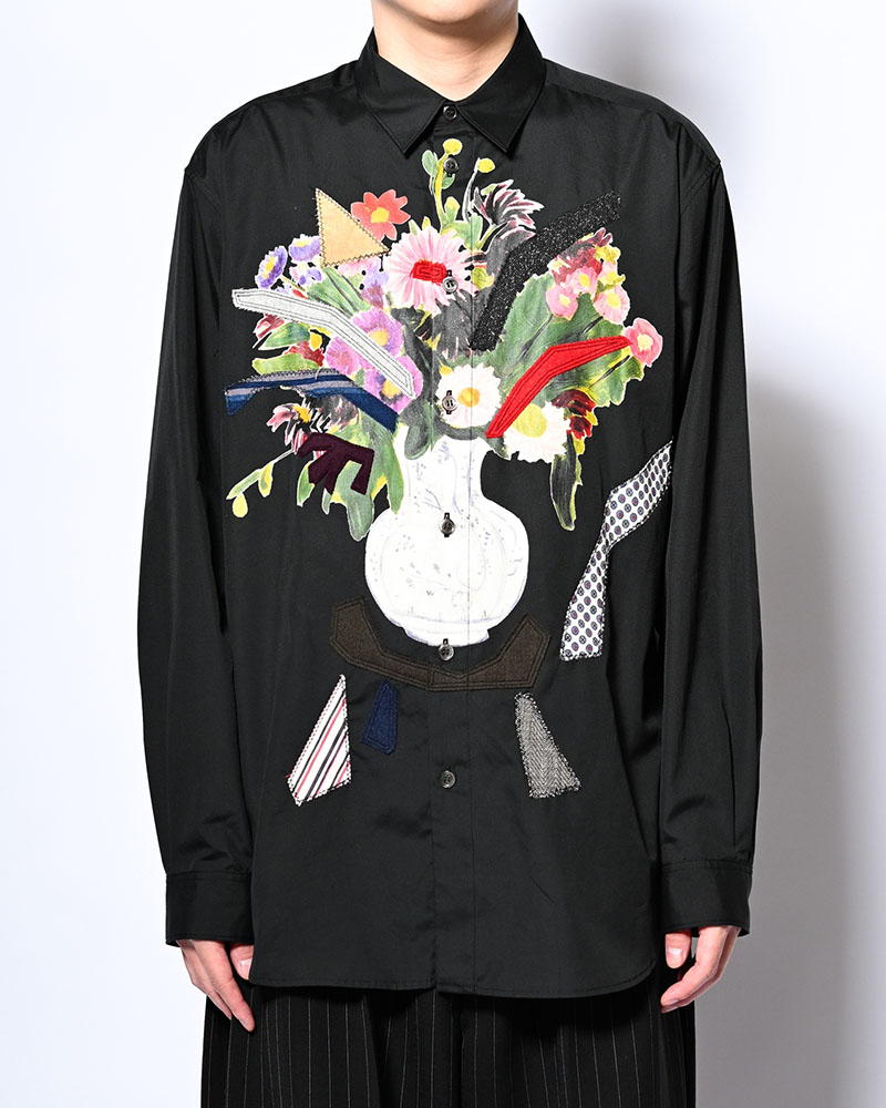 APPLIQUE-DETAIL SHIRT -BLACK-