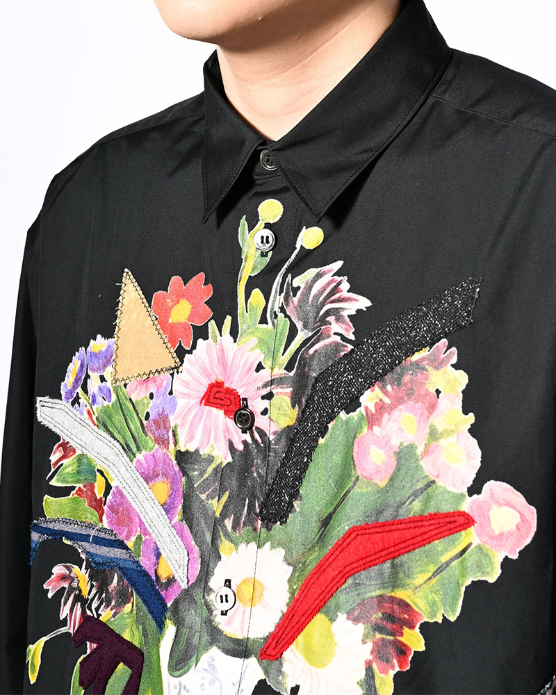 APPLIQUE-DETAIL SHIRT -BLACK-
