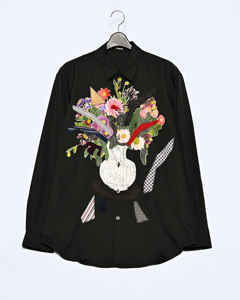 APPLIQUE-DETAIL SHIRT -BLACK-