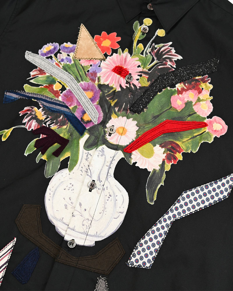APPLIQUE-DETAIL SHIRT -BLACK-
