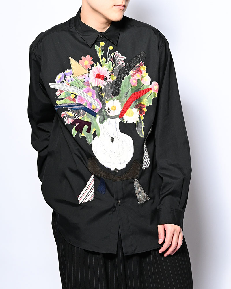 APPLIQUE-DETAIL SHIRT -BLACK-