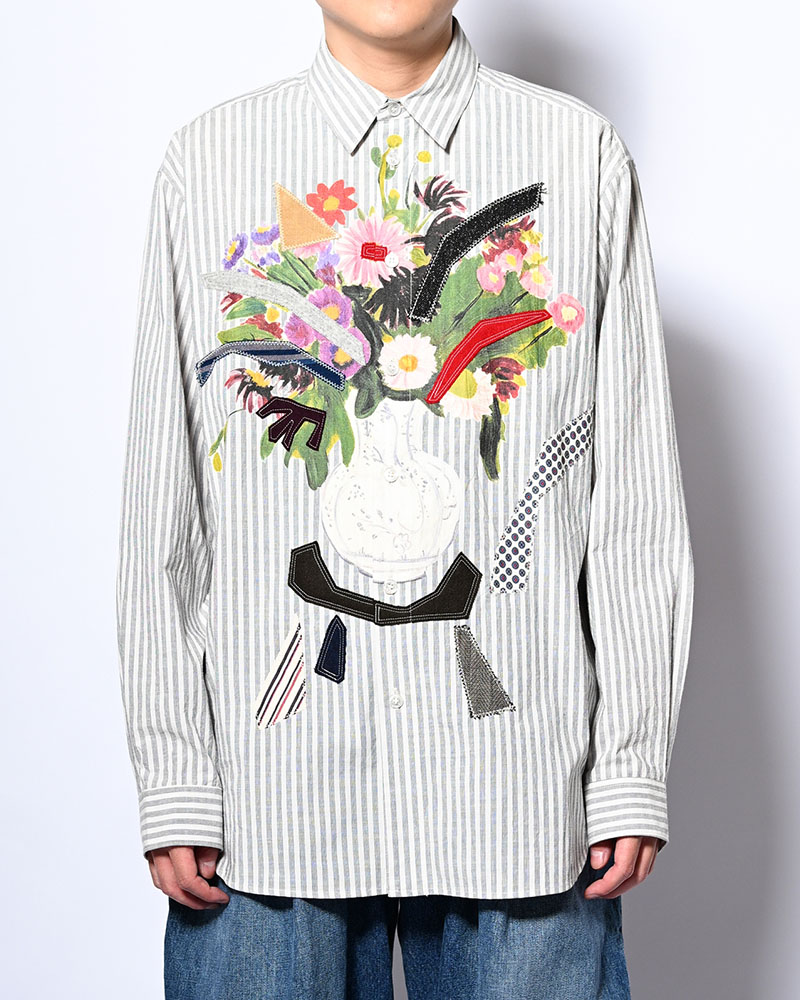APPLIQUE-DETAIL SHIRT -WHITE-