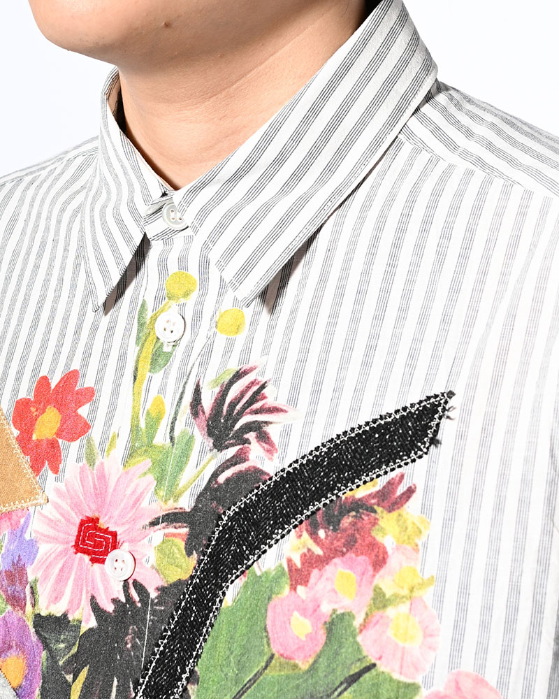 APPLIQUE-DETAIL SHIRT -WHITE-