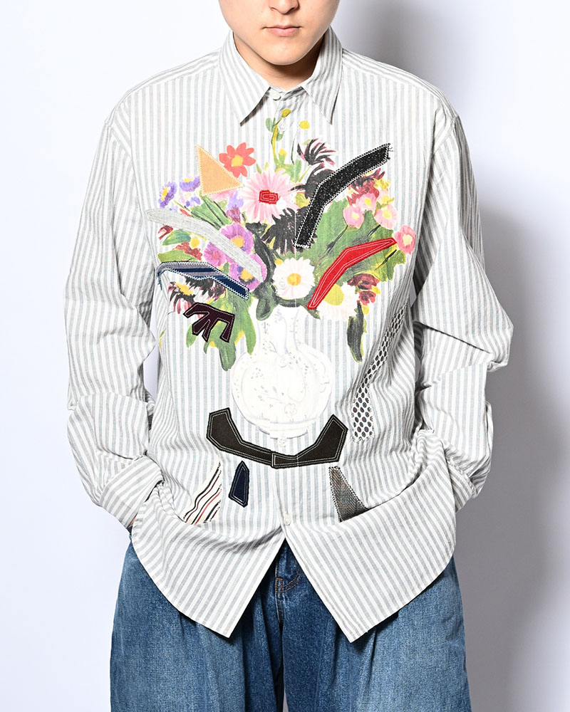 APPLIQUE-DETAIL SHIRT -WHITE-