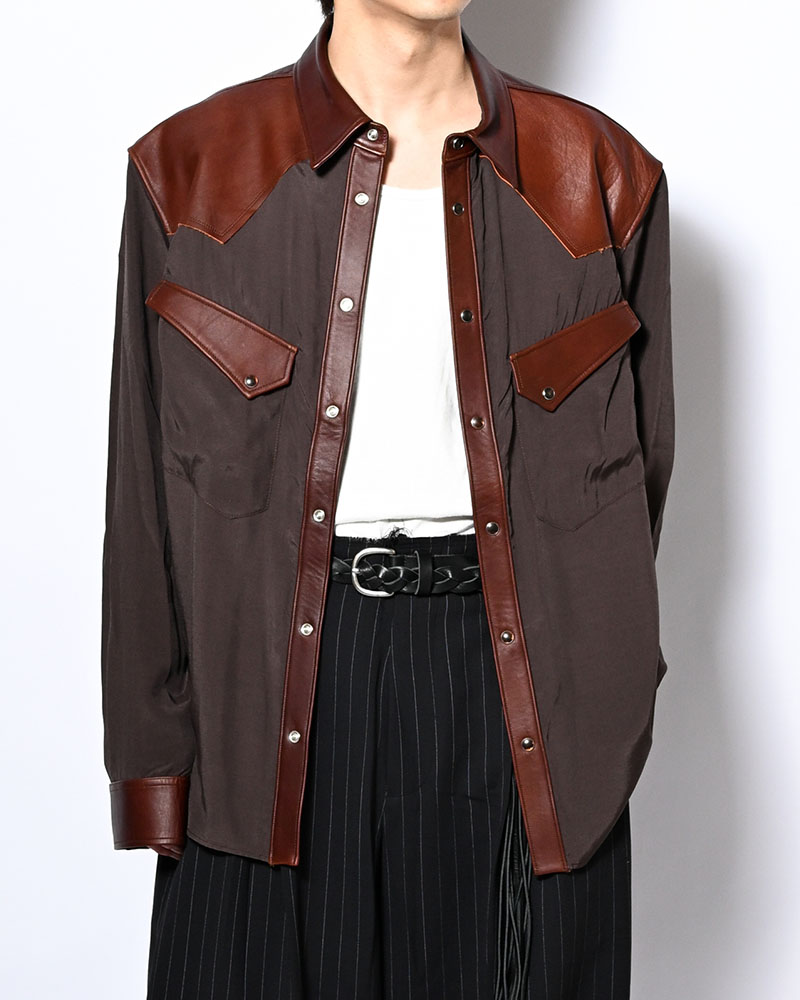WESTERN LEATHER SHIRT -BROWN-