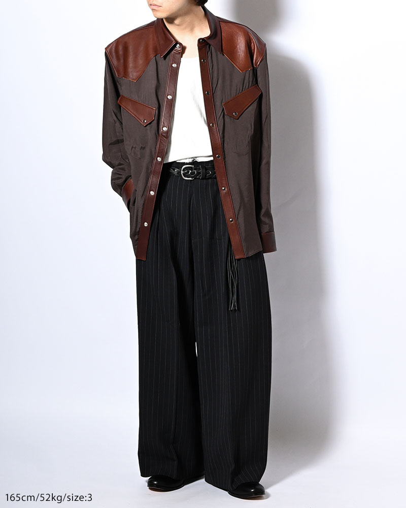 WESTERN LEATHER SHIRT -BROWN-