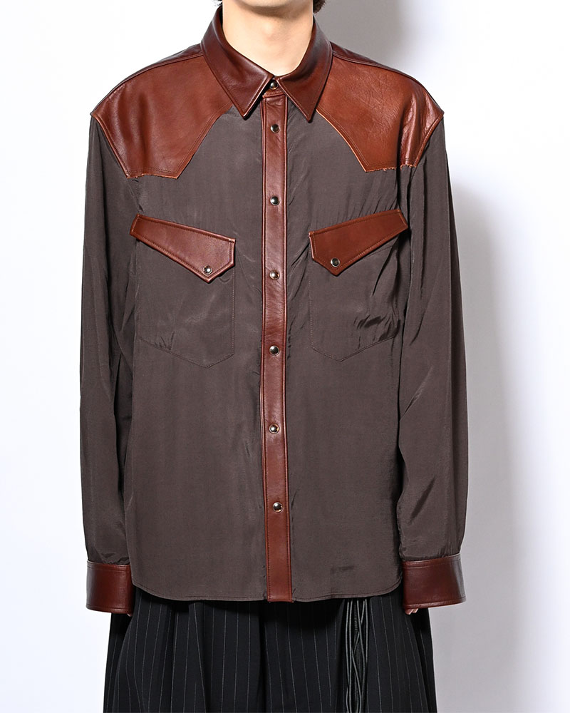 WESTERN LEATHER SHIRT -BROWN-