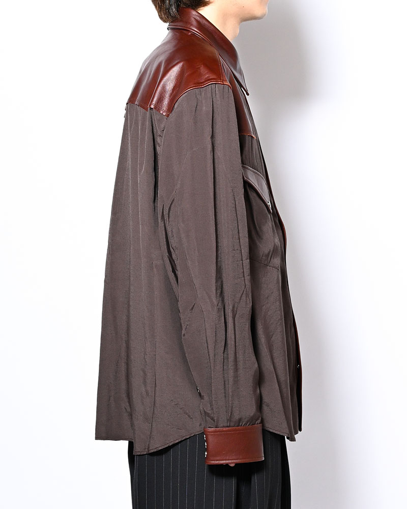 WESTERN LEATHER SHIRT -BROWN-