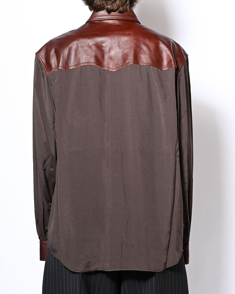 WESTERN LEATHER SHIRT -BROWN-