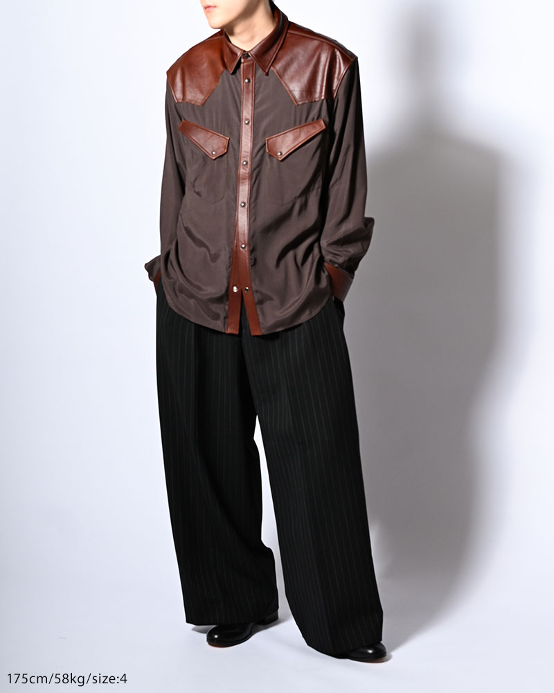WESTERN LEATHER SHIRT -BROWN-