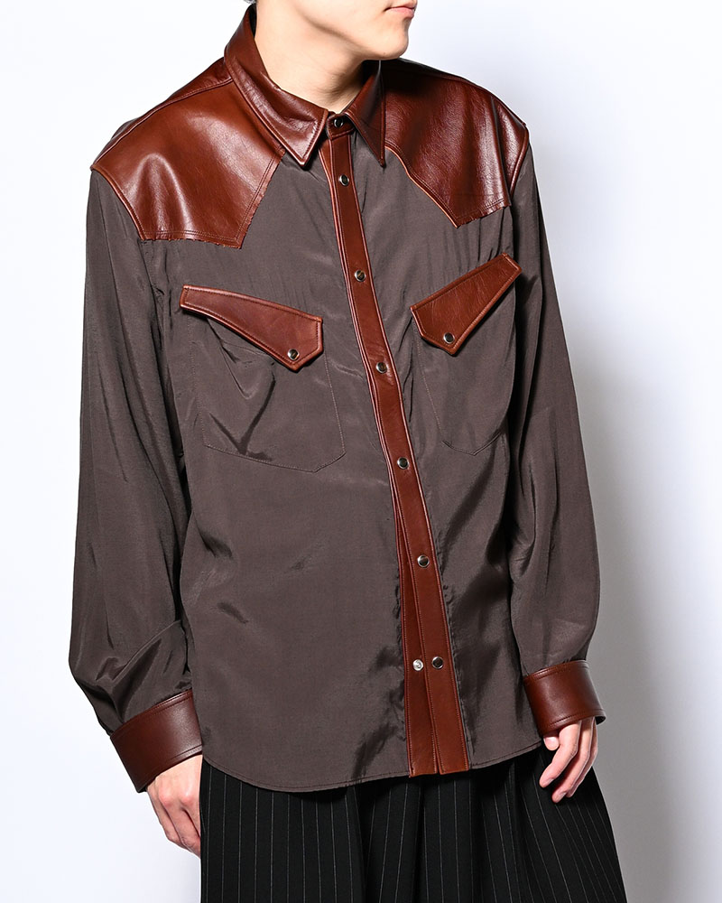 WESTERN LEATHER SHIRT -BROWN-