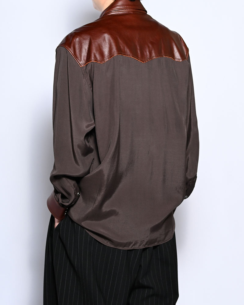 WESTERN LEATHER SHIRT -BROWN-
