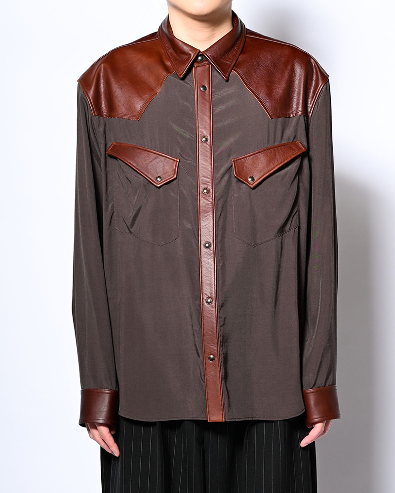 WESTERN LEATHER SHIRT -BROWN-