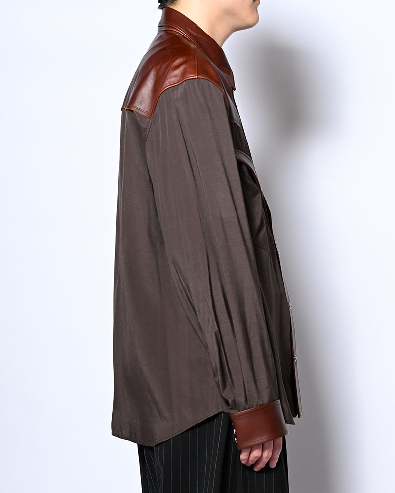 WESTERN LEATHER SHIRT -BROWN-