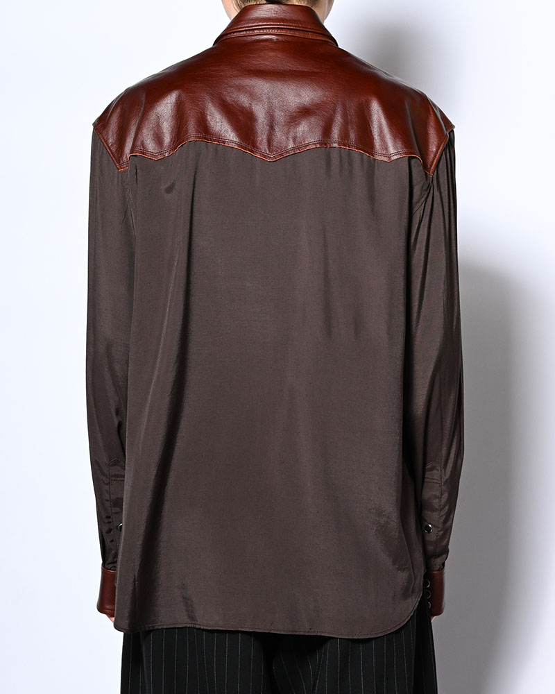 WESTERN LEATHER SHIRT -BROWN-