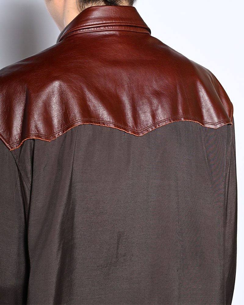 WESTERN LEATHER SHIRT -BROWN-