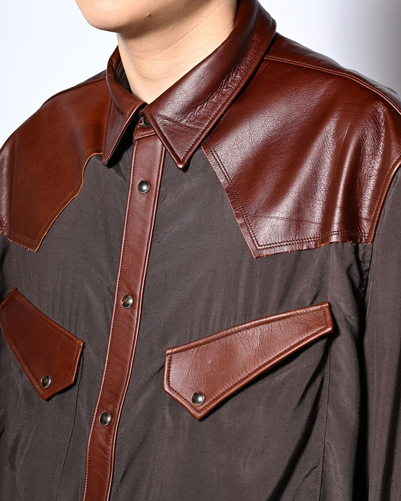 WESTERN LEATHER SHIRT -BROWN-