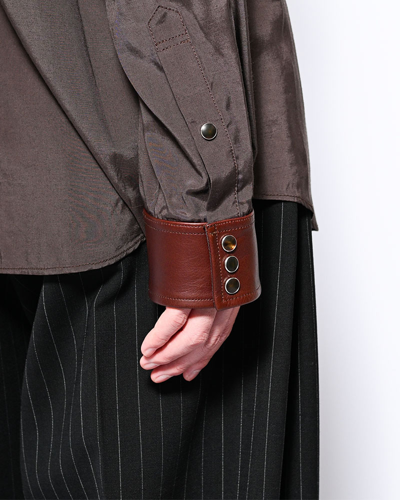 WESTERN LEATHER SHIRT -BROWN-