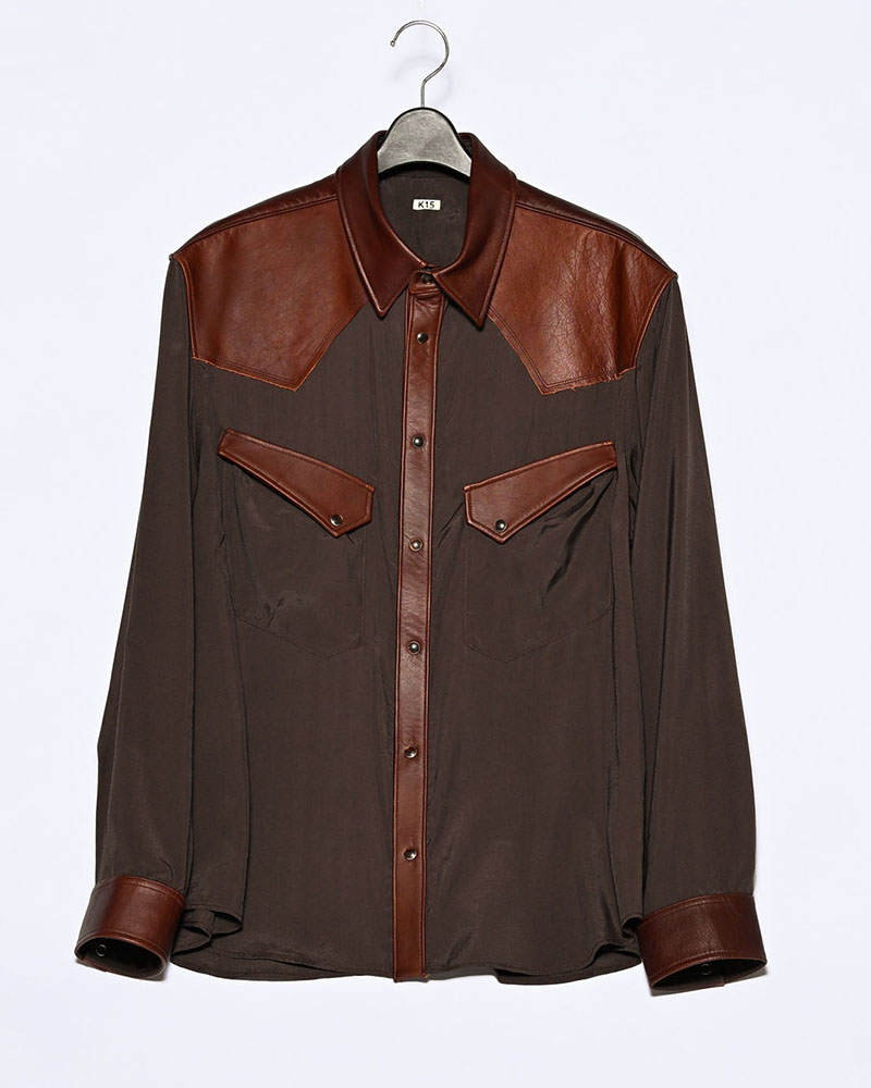 WESTERN LEATHER SHIRT -BROWN-