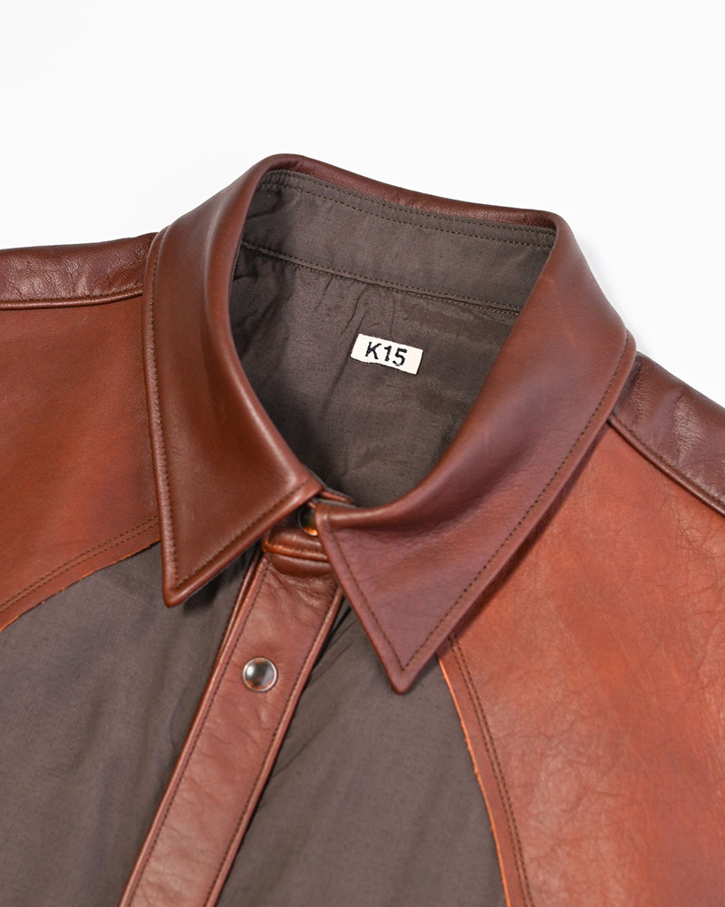 WESTERN LEATHER SHIRT -BROWN-