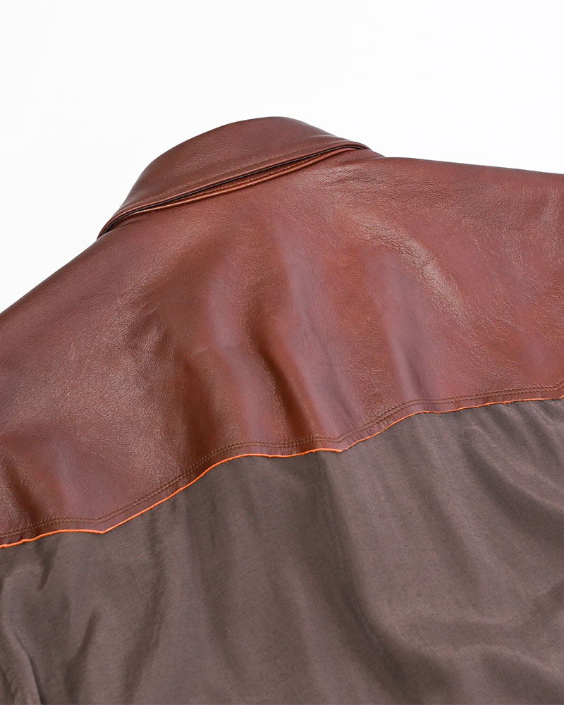 WESTERN LEATHER SHIRT -BROWN-