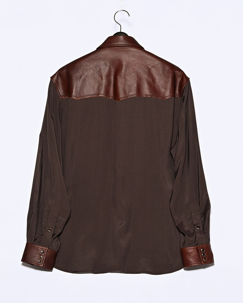 WESTERN LEATHER SHIRT -BROWN-