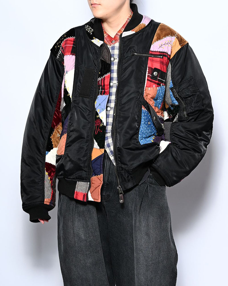 Quilt bomber Jacket -BLACK-