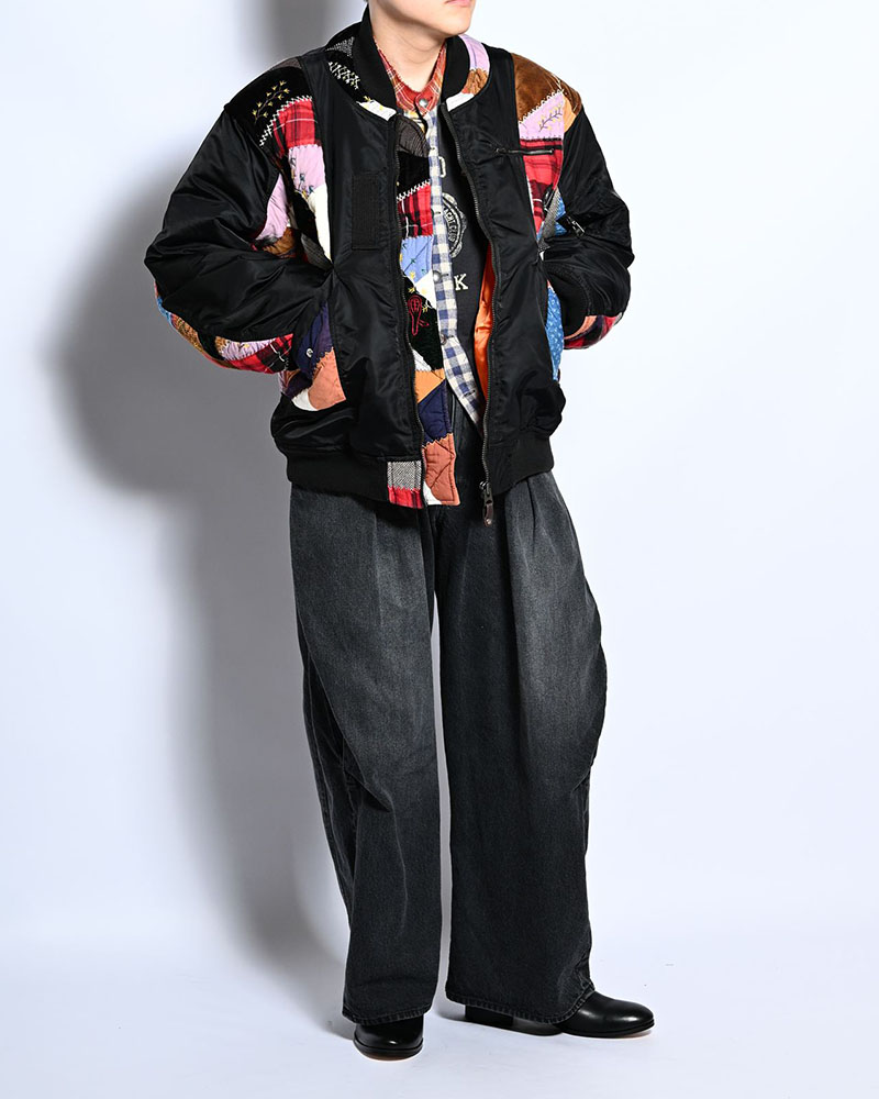 Quilt bomber Jacket -BLACK-