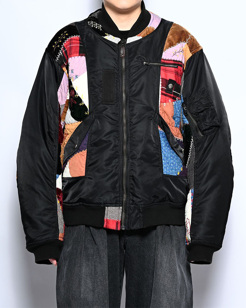 Quilt bomber Jacket -BLACK-