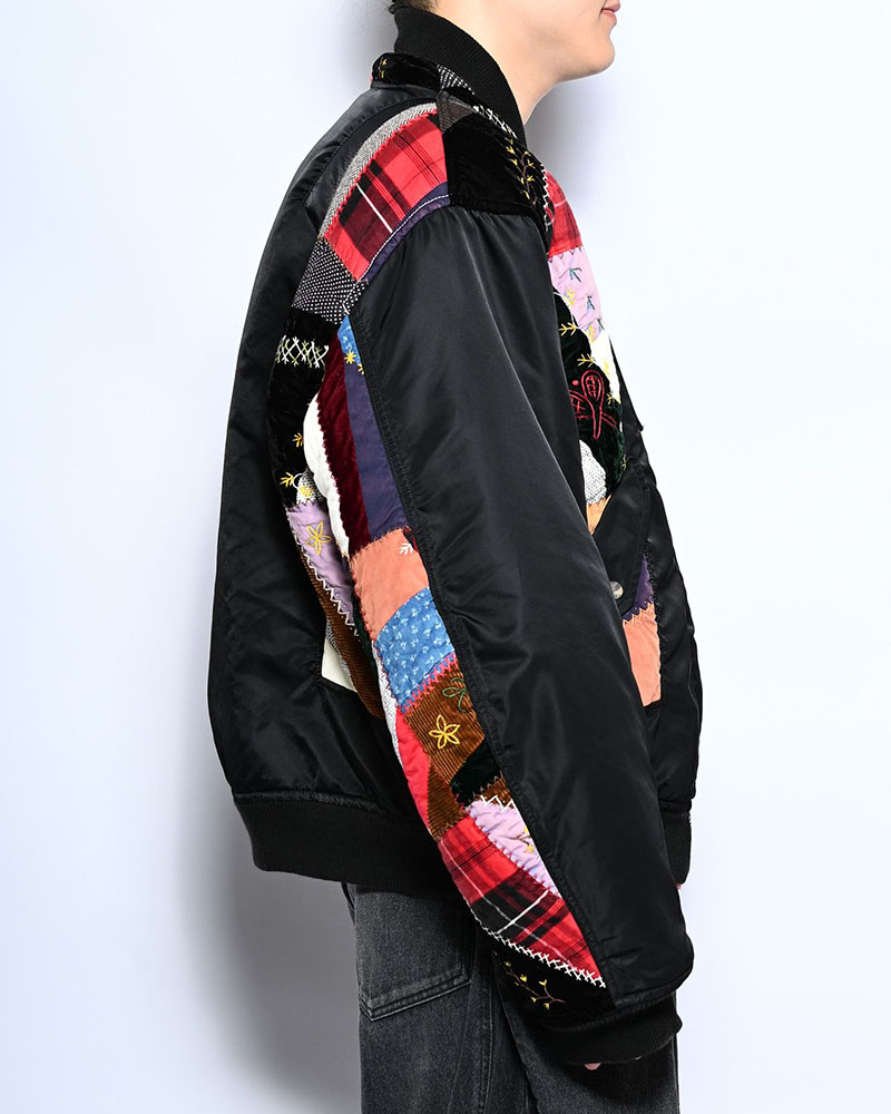 Quilt bomber Jacket -BLACK-