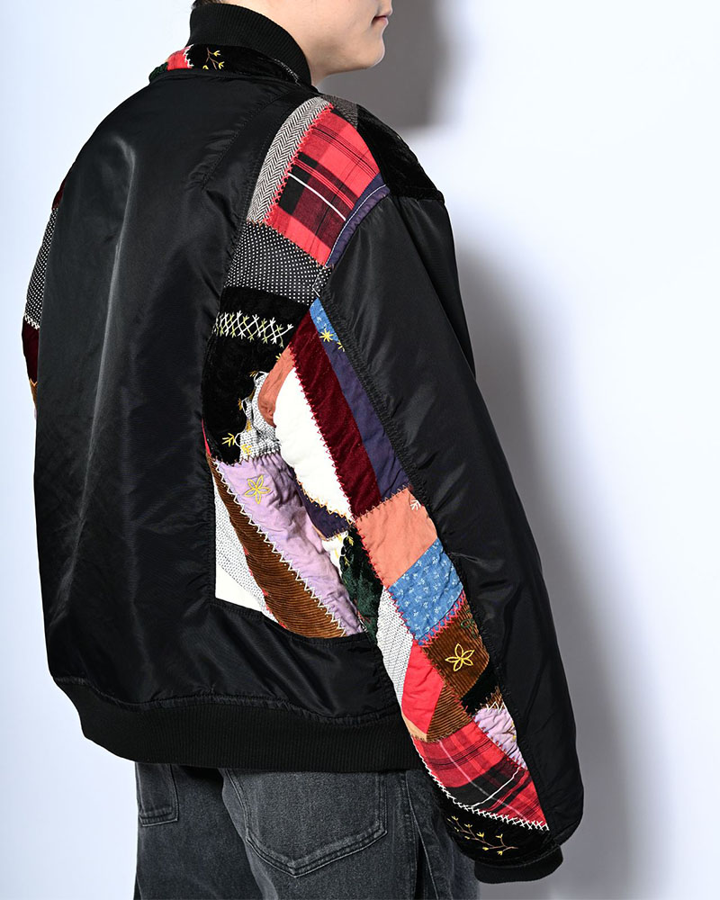 Quilt bomber Jacket -BLACK-