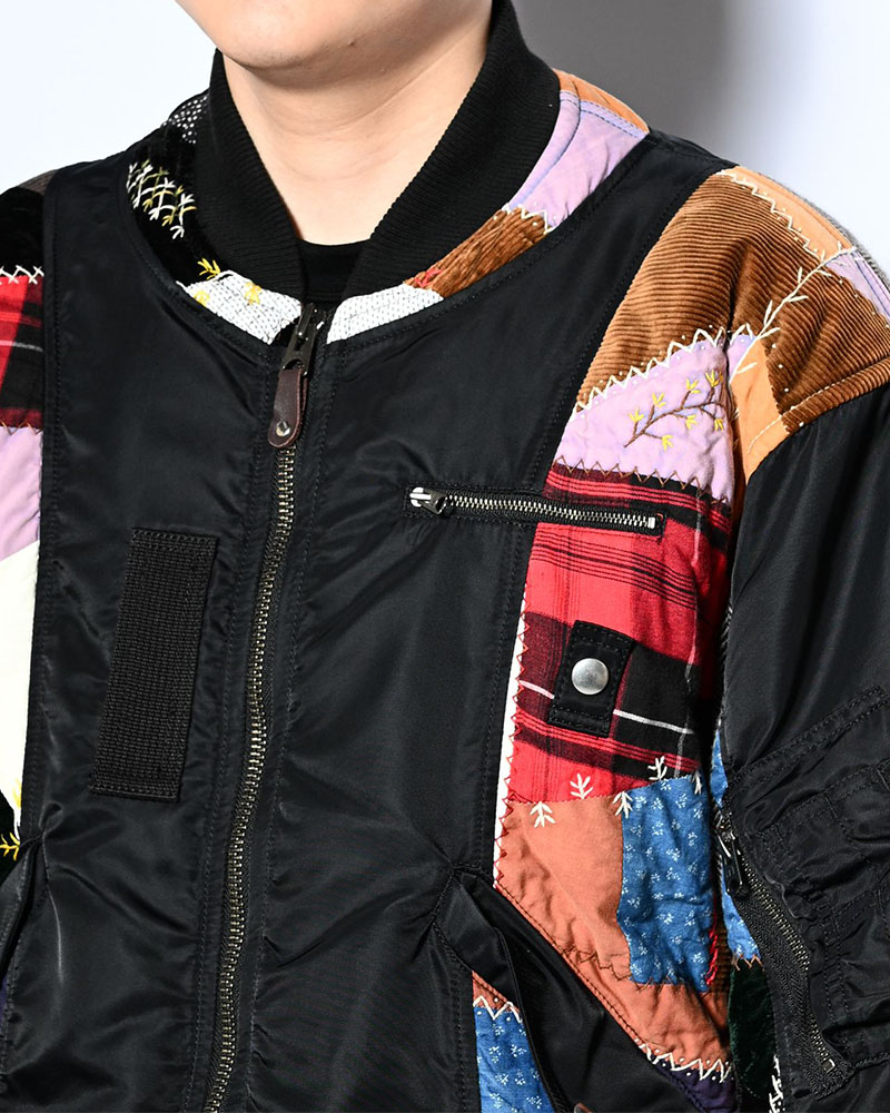 Quilt bomber Jacket -BLACK-