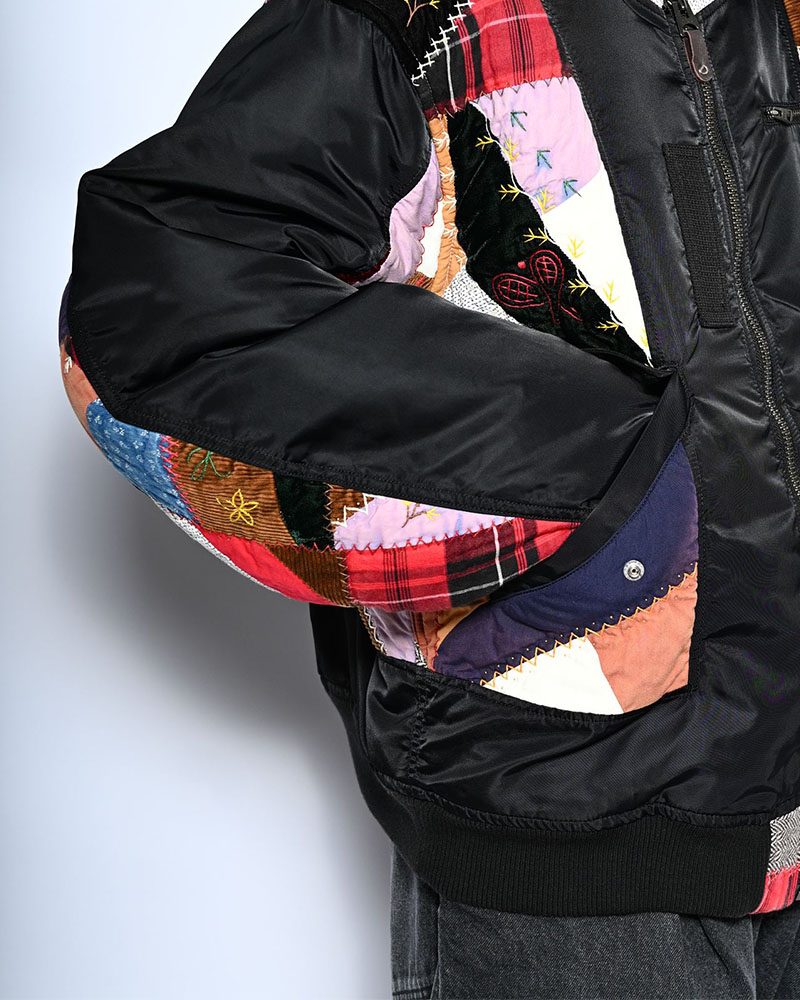 Quilt bomber Jacket -BLACK-