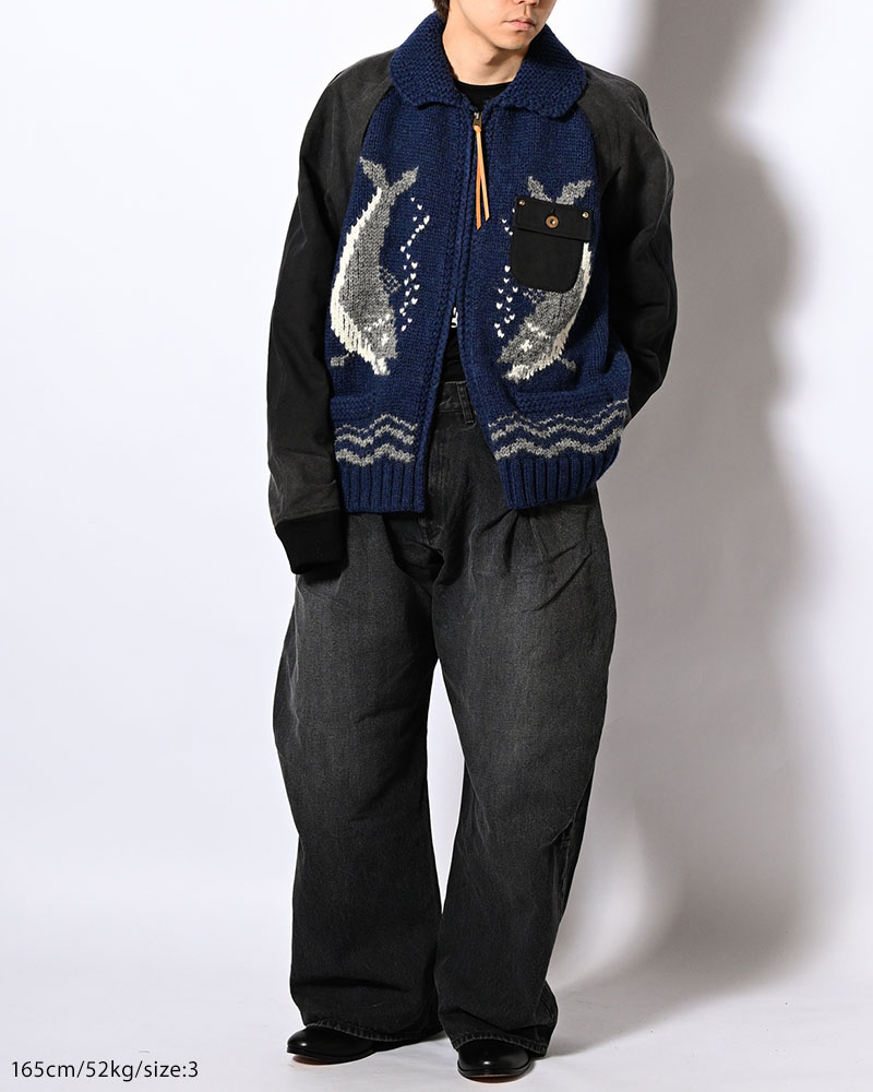 COMBINATION COWICHAN SWEATER -BLUE-