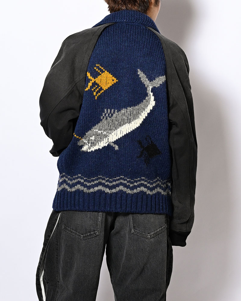 COMBINATION COWICHAN SWEATER -BLUE-