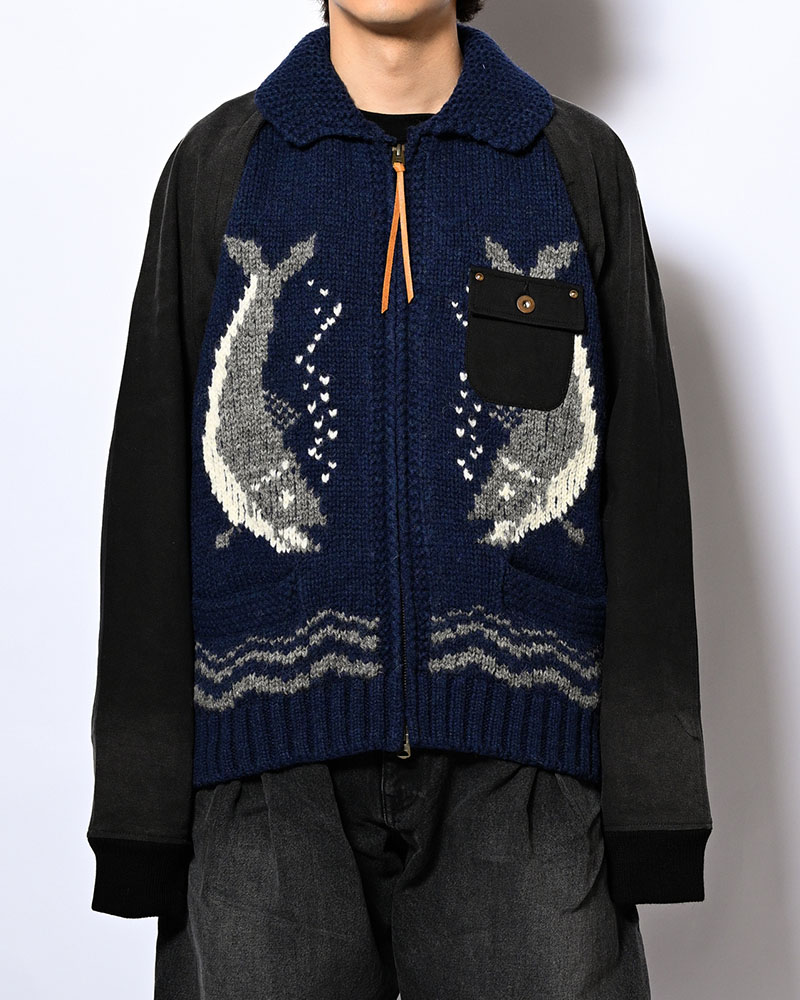 COMBINATION COWICHAN SWEATER -BLUE-