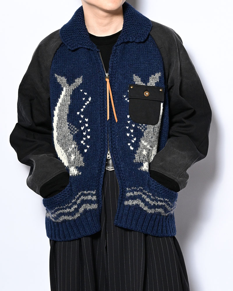 COMBINATION COWICHAN SWEATER -BLUE-