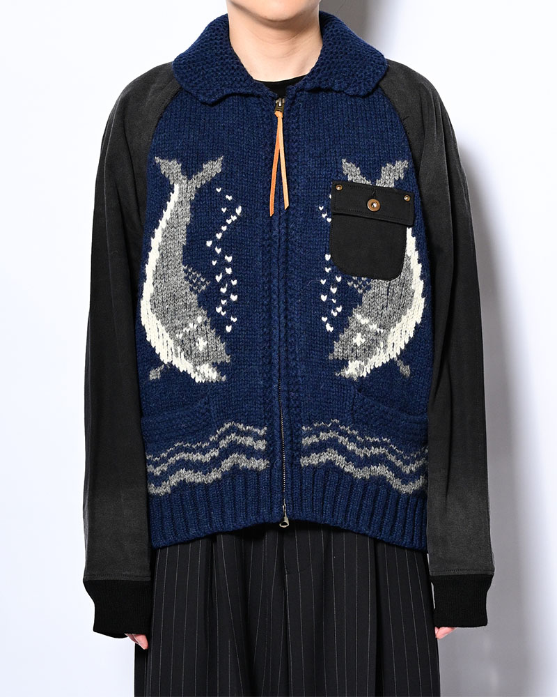 COMBINATION COWICHAN SWEATER -BLUE-