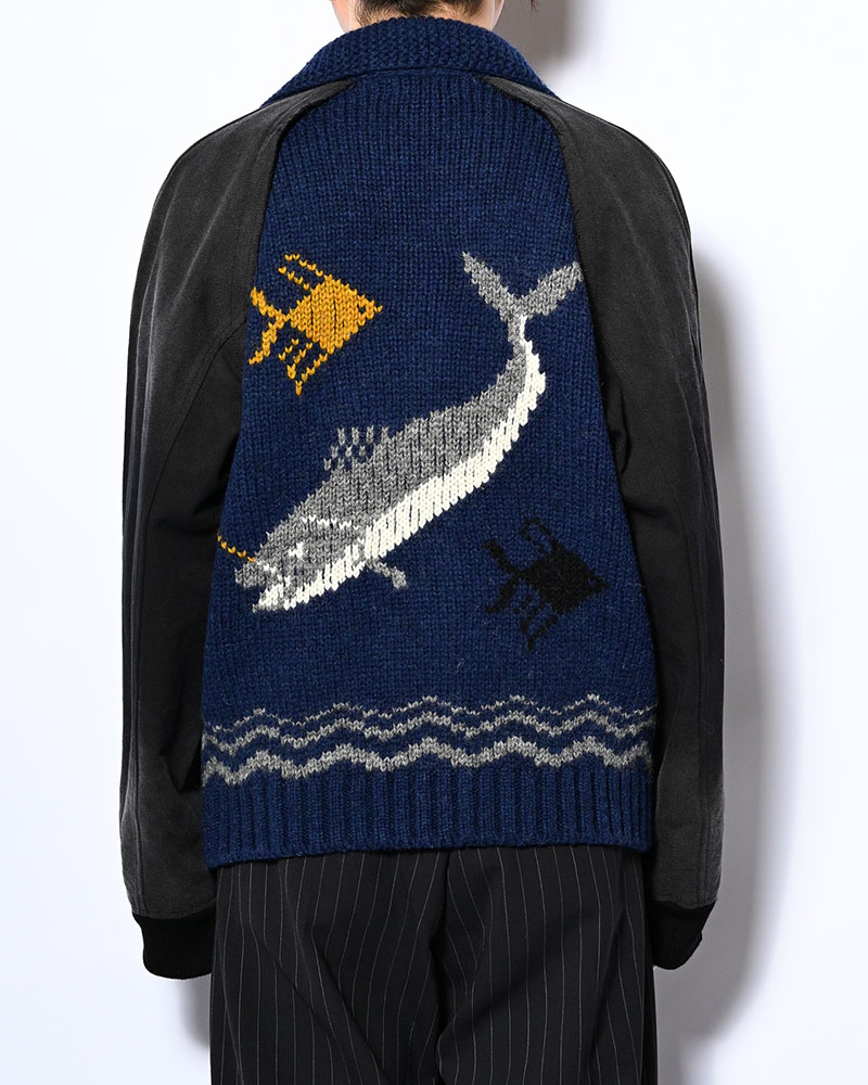 COMBINATION COWICHAN SWEATER -BLUE-