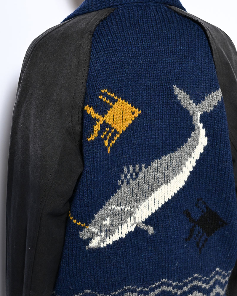 COMBINATION COWICHAN SWEATER -BLUE-